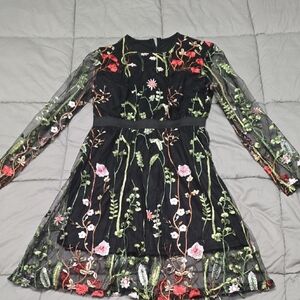 Source Unknown Black Floral Long Sleeve Dress